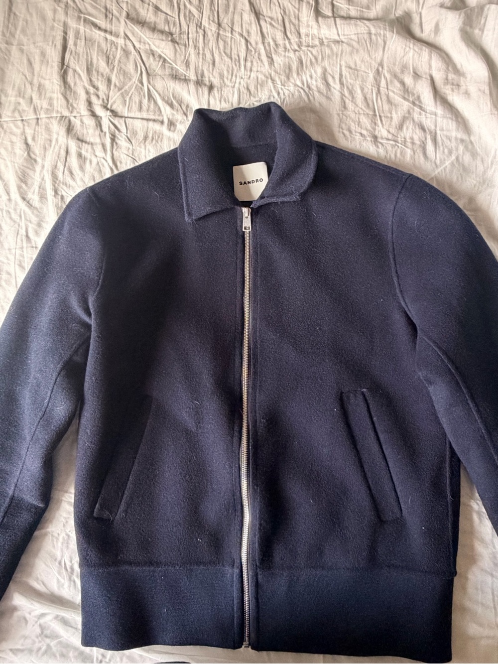 Sandro Men's Dark Navy Full-Zip Wool Jacket